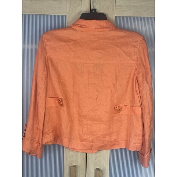 Etcetera Sz 4 Orange Linen Blazer Retro Jacket Lined with Front Pockets - Picture 5 of 5